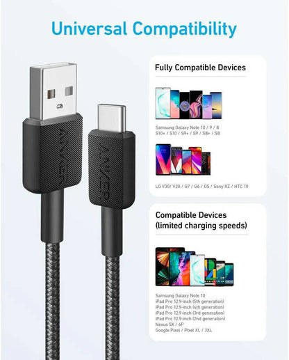 Anker 322 USB-A To USB-C Charging Cable, 15W Charging High Speed, Twist And Tangle Free, Up To 480Mbps Data Transfer, 12,000+ Bend Tested Lifespan, 1.8 Meter (6ft) Cable Length, White | A81H6H21