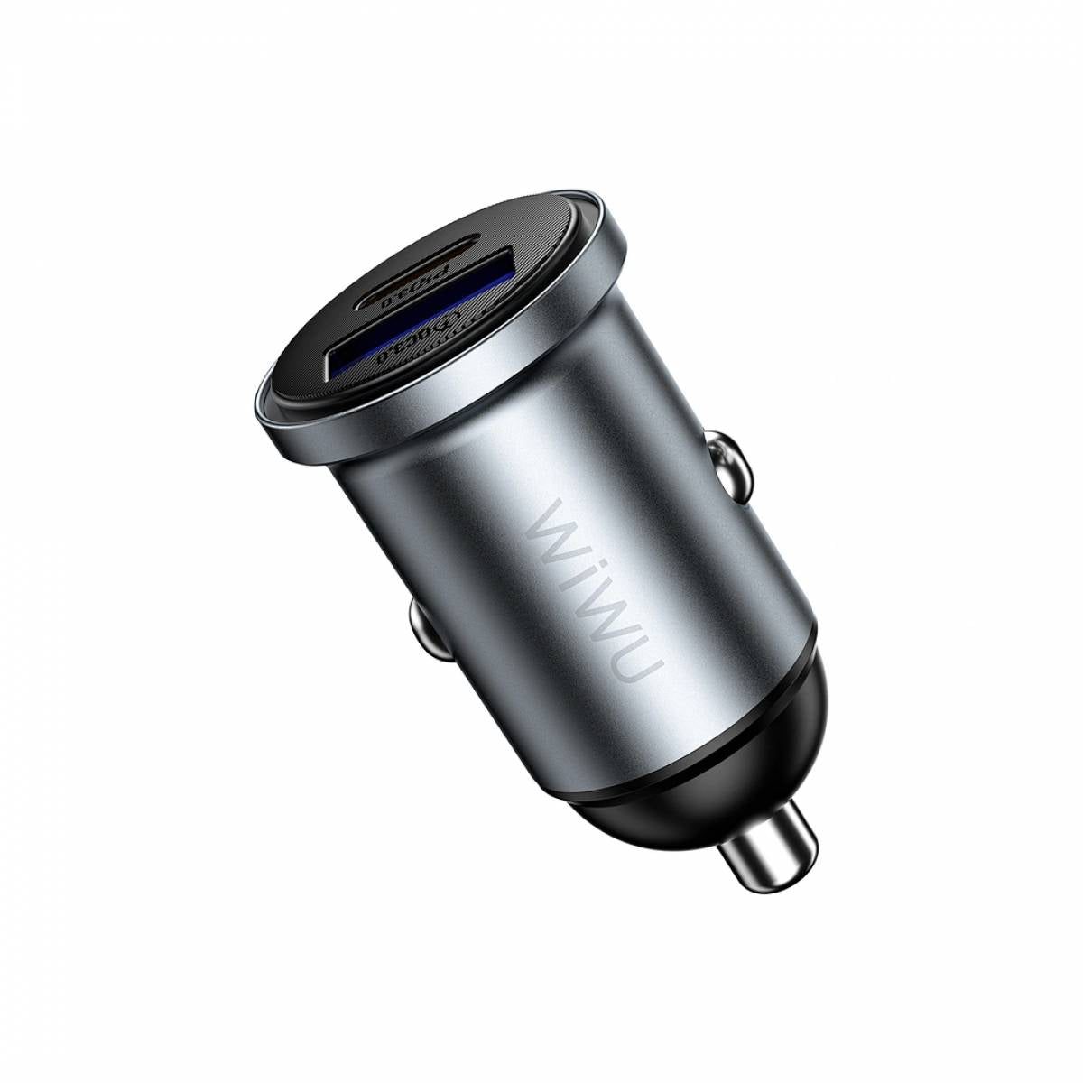 WiWU Wi‑CC030 Nano Lite 35W USB‑C plus USB Car, Aluminum alloy - Gray
