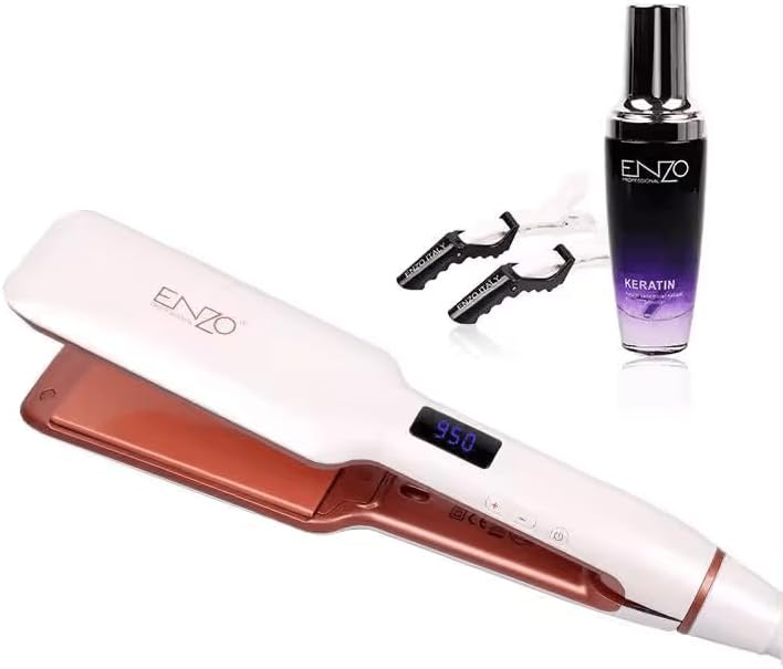 ENZO EN-3888S Professional Hair Straightener With Keratin Serum - Titanium Plates, Adjustable Temperature, Fast Heat-Up, and Ergonomic Design for Smooth, Sleek, and Frizz-Free Hair - Intl Version