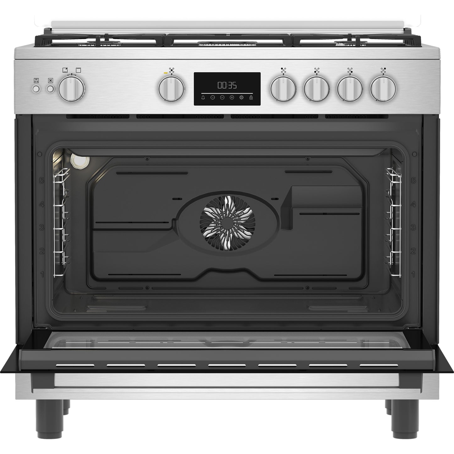 Beko, Gas Cooker, 90 cm, 5 Burners, Black x Silver (BGGR11225GXA)