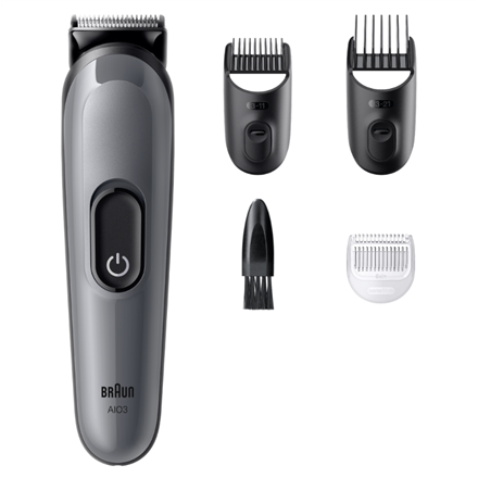 Braun AIO3500 4-in-1 Hair Clipper with 2 Rechargeable Heads for Hair and Beard (Gray)