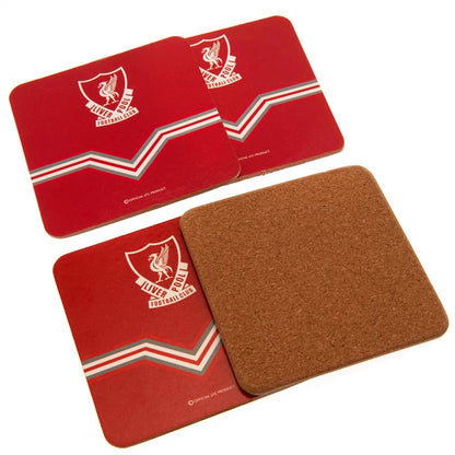 Liverpool FC Retro Coaster Set 4 Pack Featuring Liverbird Crest Durable Drink Protection for Tables and Surfaces Officially Licensed Merchandise Great Gift Idea for Reds Fans
