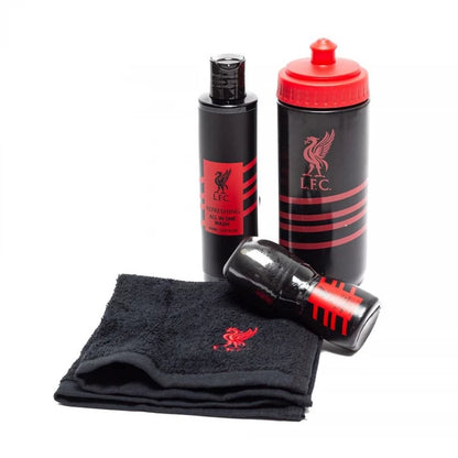 Liverpool FC Official Gym Toiletry Kit for Men Black 9 Piece Essentials Set Featuring Shampoo, Shower Gel, Deodorant, and More with Convenient Travel Sizes and Club Crest Detailing
