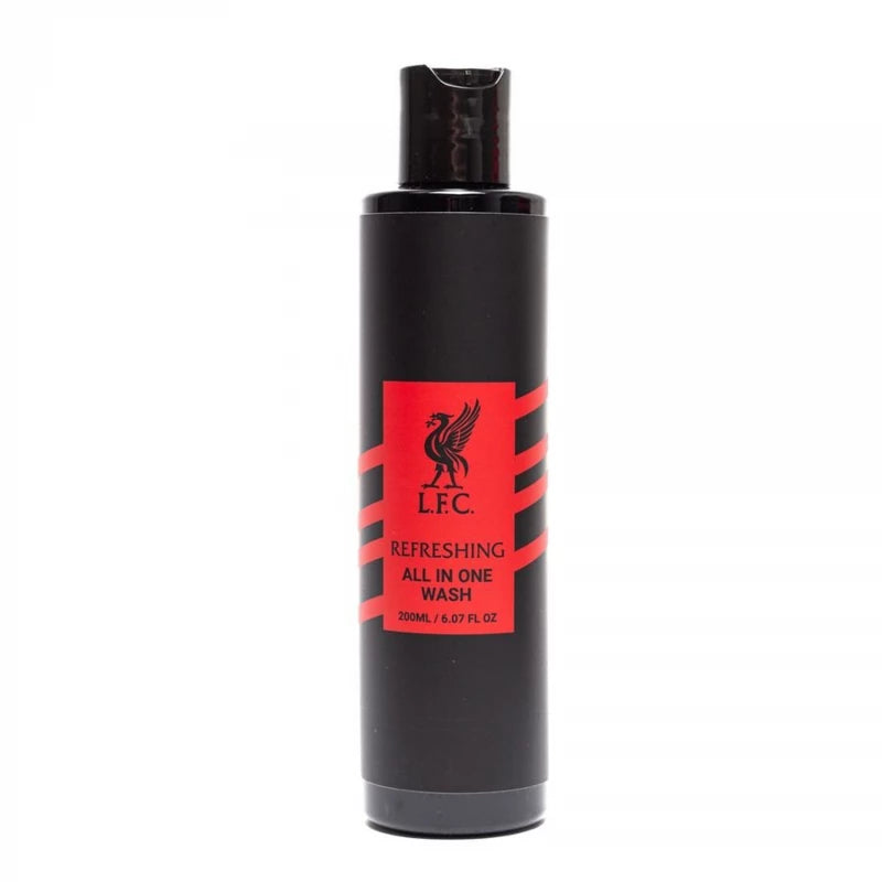 Liverpool FC Official Gym Toiletry Kit for Men Black 9 Piece Essentials Set Featuring Shampoo, Shower Gel, Deodorant, and More with Convenient Travel Sizes and Club Crest Detailing