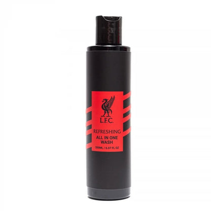 Liverpool FC Official Gym Toiletry Kit for Men Black 9 Piece Essentials Set Featuring Shampoo, Shower Gel, Deodorant, and More with Convenient Travel Sizes and Club Crest Detailing