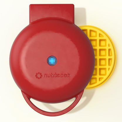 Nutricook Mini Waffle Maker 10cm Healthy Ceramic Coating for Belgian Waffles Quick Heat-Up, Compact Waffle Maker for Home, Kids, and Travel – Easy to Clean,red, 2 yrs warranty, NC-WM100R
