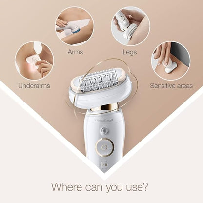 Braun Silk-Epil 9 Flex Epilator for Women, Flexible Head for Easier Hair Removal, Anti-Slip Grip & Pressure Control, Smartlight to remove finest hair, Waterproof, Deep Body Exfoliation Brush