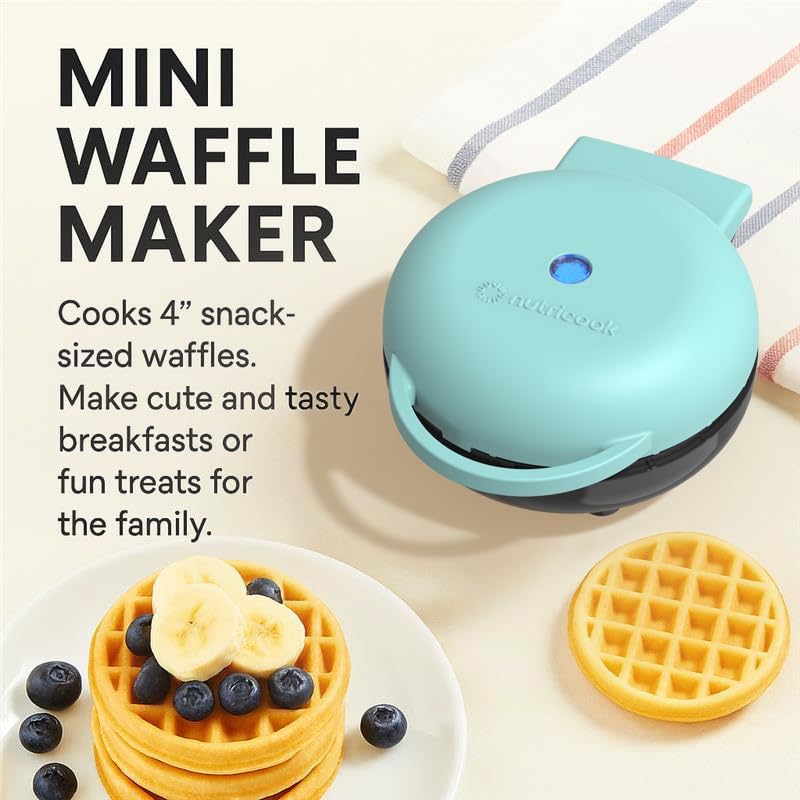 Nutricook Mini Waffle Maker 10cm Healthy Ceramic Coating for Belgian Waffles Quick Heat-Up, Compact Waffle Maker for Home, Kids, and Travel – Easy to Clean,Aqua, 2 yrs warranty, NC-WM100AQ