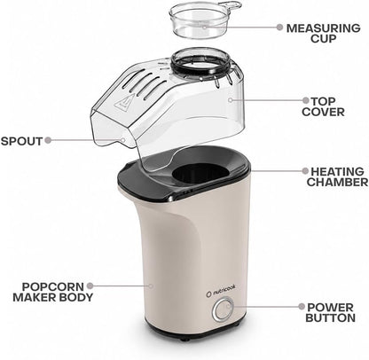Nutricook Popcorn Maker | 16-Cup Oil-Free Hot Air Popper, Measuring Cup & Butter Melter – NC-PM150BG (Beige)