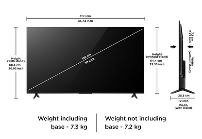TCL 126 cm (50 inches) Metallic Bezel Less Series 4K Ultra HD Smart LED Google TV 50V6C (Black)