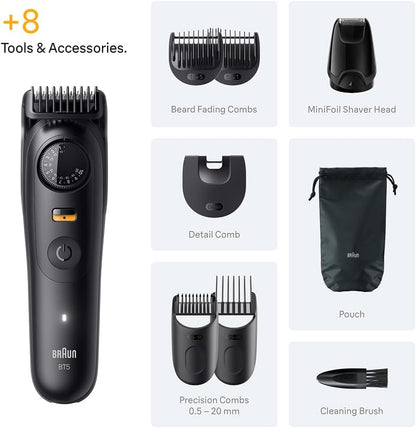 Braun Beard Trimmer Series 5 BT5560 with Precision Wheel, 8+ Styling Tools, 40 Length Settings, Precision Lock, Ultra Sharp Blade, 120 Min Battery, Waterproof
