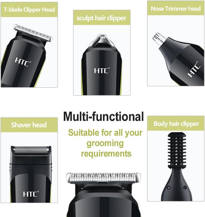 HTC Professional Hair Trimmer, 10-in-1 Multi-Grooming Kit, T-Blade Hair Trimmer, Body Trimmer, Nose and Ear Trimmer, Precision Hair Trimmer, Beard Trimmer Set for Men AT1326