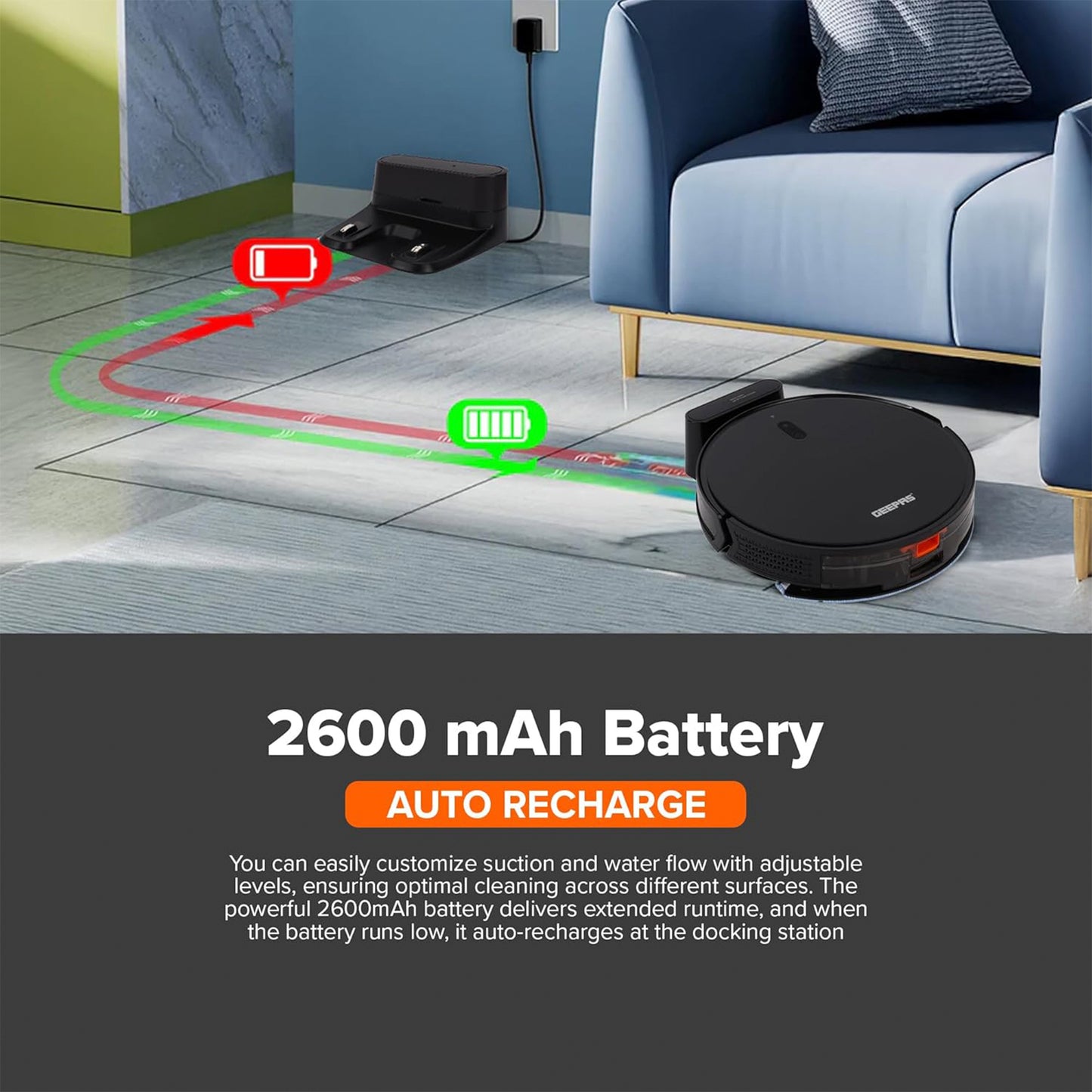 GEEPAS 2 In 1 Wet & Dry Robot Vacuum Cleaner (GRVC19057)