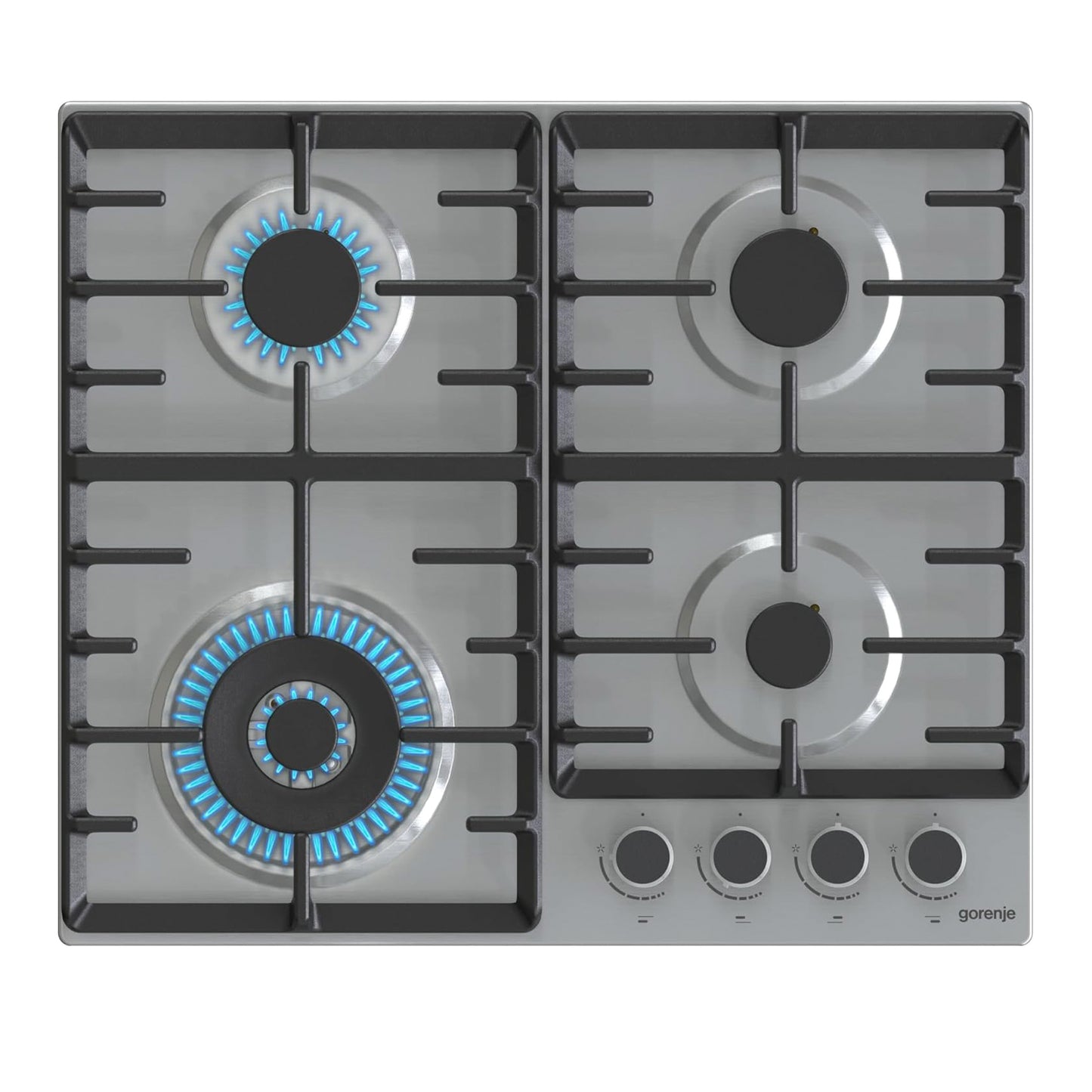 Gorenje GW642ABX, 60 cm Stainless Steel Gas Hob, One hand Ignition, Cost Iron Pan Support, Made in Slovenia, 1 Year Warranty