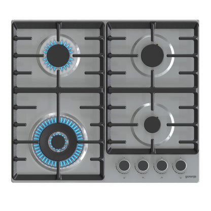 Gorenje GW642ABX, 60 cm Stainless Steel Gas Hob, One hand Ignition, Cost Iron Pan Support, Made in Slovenia, 1 Year Warranty