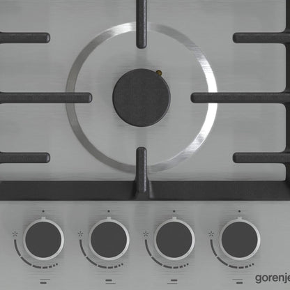 Gorenje GW642ABX, 60 cm Stainless Steel Gas Hob, One hand Ignition, Cost Iron Pan Support, Made in Slovenia, 1 Year Warranty