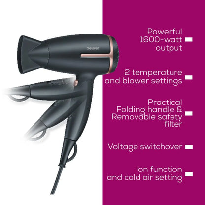 Beurer HC 25 Travel Hair Dryer Ionic & 1600W Power