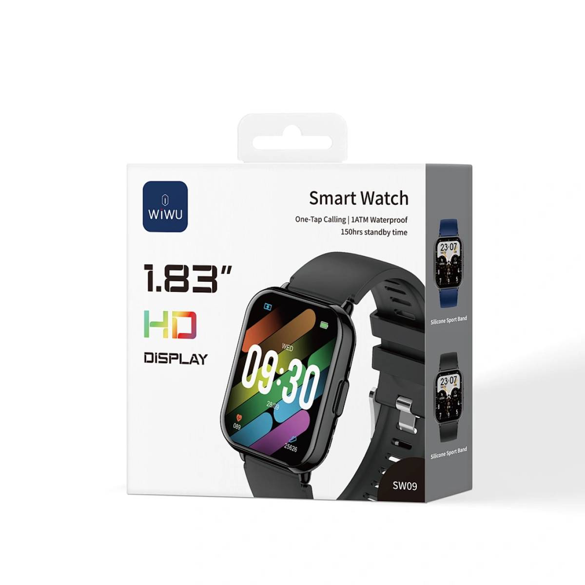 WiWU Smart Watch SW09, Waterproof: 1ATM, Screen Size Large 1.83" HD, Black with Extra Dark Blue Strap