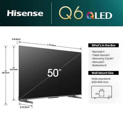 Hisense 126 cm (50 inches) Q6N Series 4K Ultra HD Smart Google QLED TV (Grey)