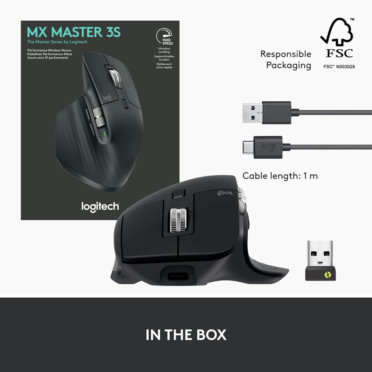 Logitech MX Master 3S Bluetooth Edition – Wireless Performance Mouse, MagSpeed Scroll (1,000 Lines/sec), 8K DPI Any‑Surface Tracking, Quiet Clicks, 70‑Day Battery, Ergonomic Design, Black