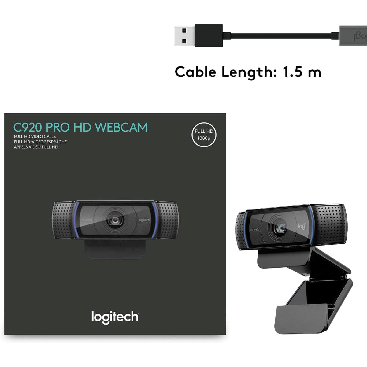 Logitech C920 PRO 1080p Business Webcam Full HD Glass Lens, 78° Field Of View, & HD Auto Light Correction