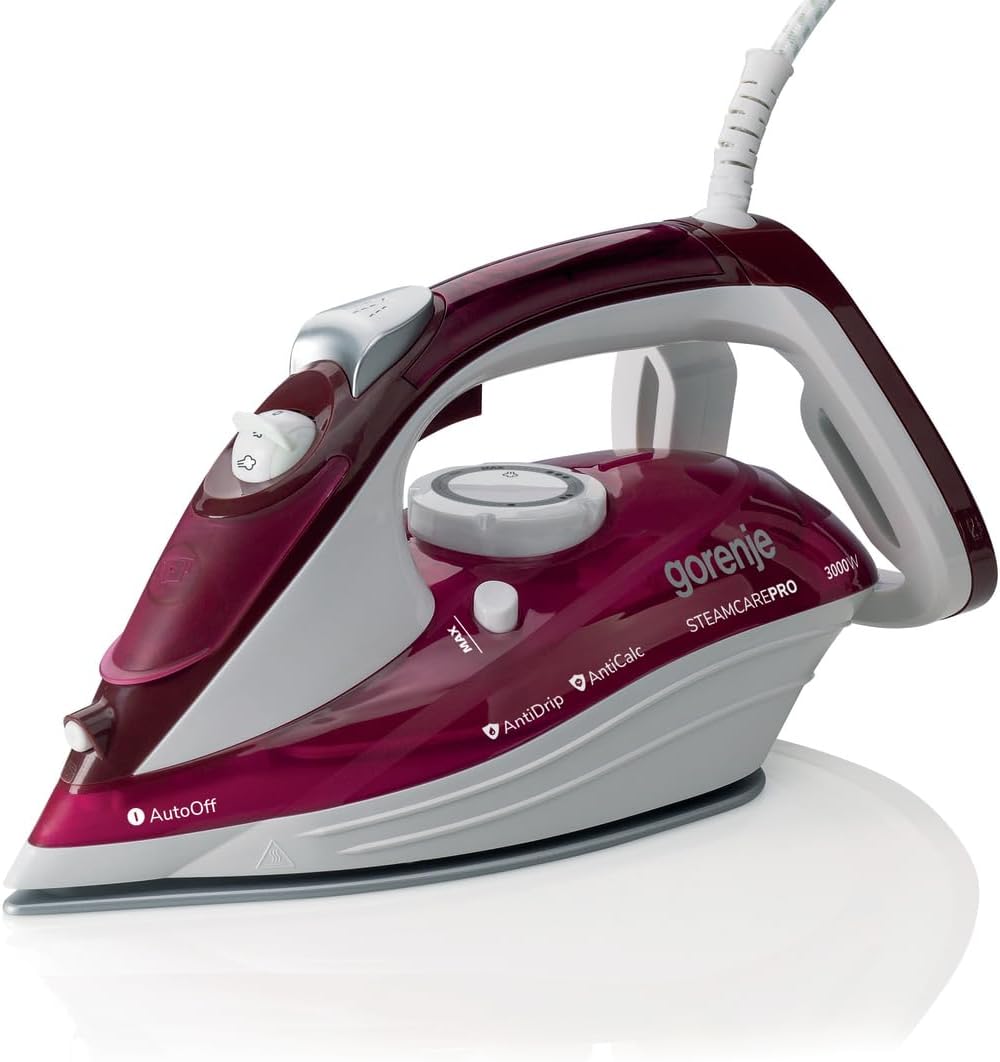 Gorenje SIH3000RBC Steam Iron 3000 W/Steam Boost 250 g/min/Steam Control 40 g/min/Automatic Power Off/AntiDrip System/Anti-Limescale System/Self-Cleaning Function/Red/White