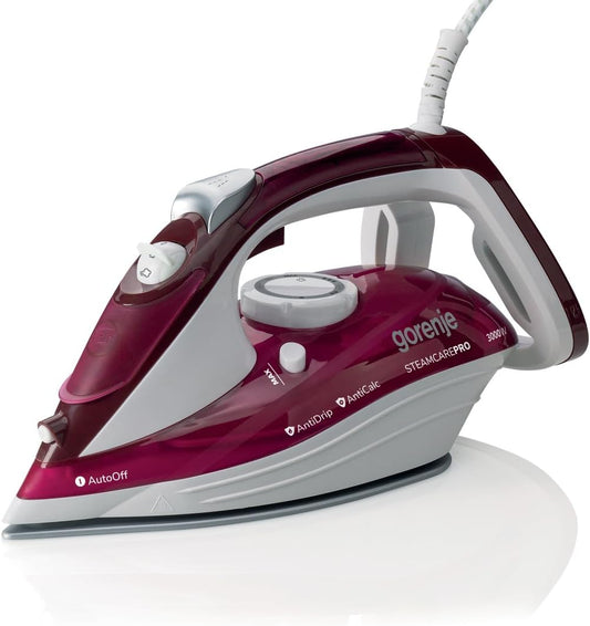 Gorenje SIH3000RBC Steam Iron 3000 W/Steam Boost 250 g/min/Steam Control 40 g/min/Automatic Power Off/AntiDrip System/Anti-Limescale System/Self-Cleaning Function/Red/White