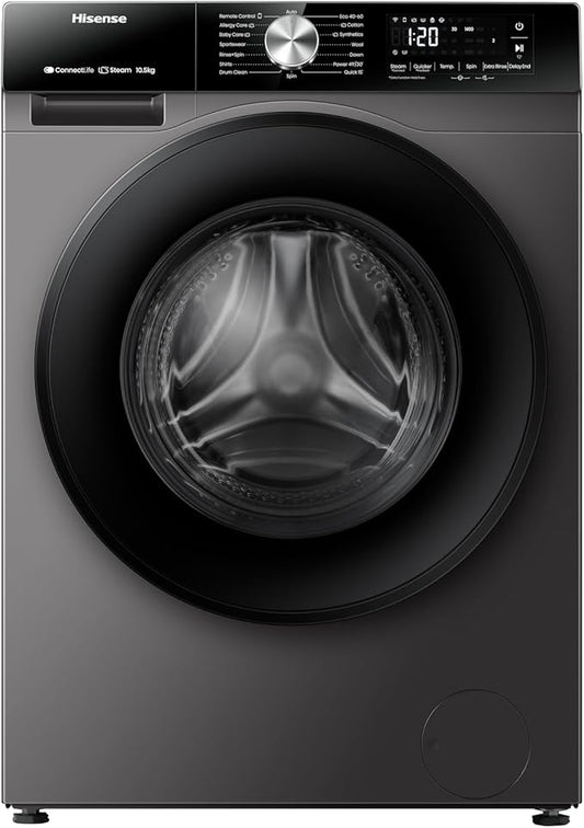 Hisense WF3S1043BT 3S Series 10 Kg Washing Machine with Inverter Motor, Smart WiFi, AI Super Wash Technology, 1400 RPM, Smart Energy Monitoring, 15 Programs, Titanium Grey