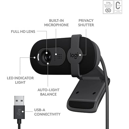 Logitech Brio 100 Full HD USB Webcam - Graphite