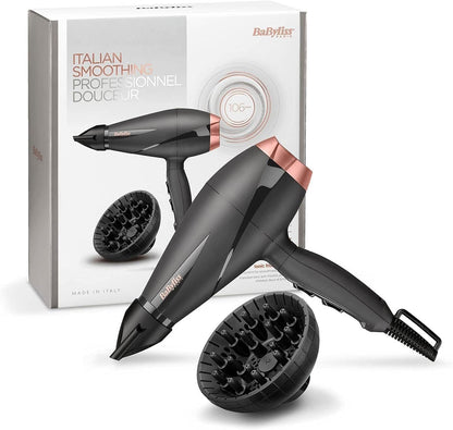 BaByliss Paris Hair Dryer, Salon-grade Motor With 2100w & Ionic Frizz-control, 6mm Ultra-slim Concentrator Nozzle With Lockable Cold Shot, Italian-made For Lasting Performance, 6709DSDE (Black)