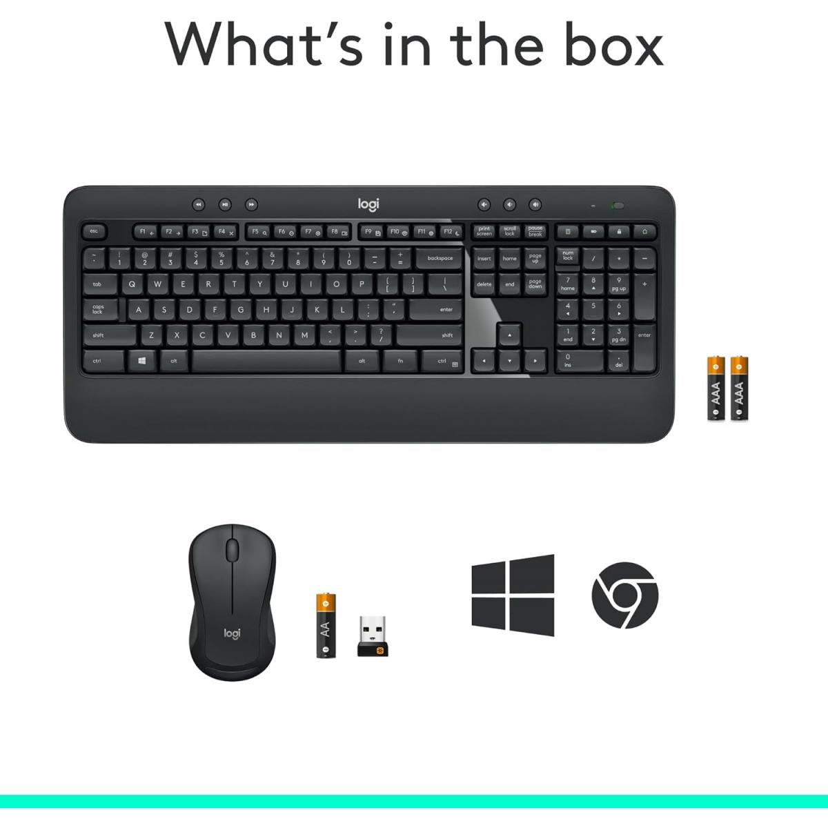 Logitech MK540 Advanced Wireless Keyboard and Mouse Combo for Windows, 2.4 GHz Unifying USB-Receiver, Multimedia Hotkeys