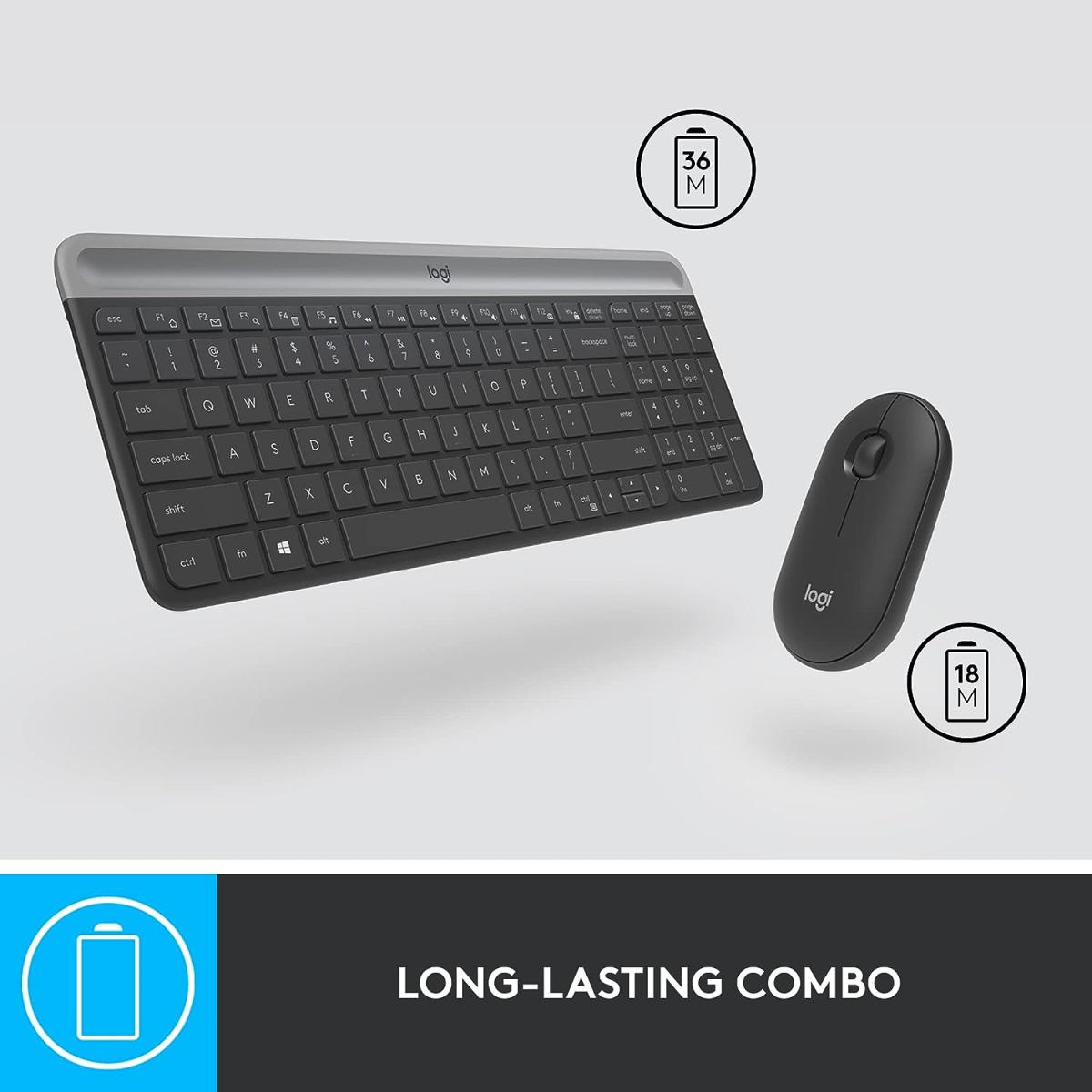 Logitech MK470 Slim Wireless Keyboard and Mouse Combo - Modern Compact Layout, Ultra Quiet, 2.4 GHz USB - Graphite