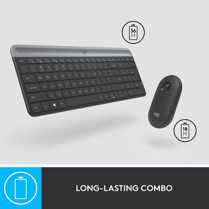 Logitech MK470 Slim Wireless Keyboard and Mouse Combo - Modern Compact Layout, Ultra Quiet, 2.4 GHz USB - Graphite