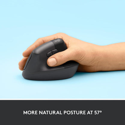 Logitech Lift Vertical Ergonomic Mouse, Wireless, Bluetooth or Logi Bolt USB receiver, Quiet clicks, 4 buttons