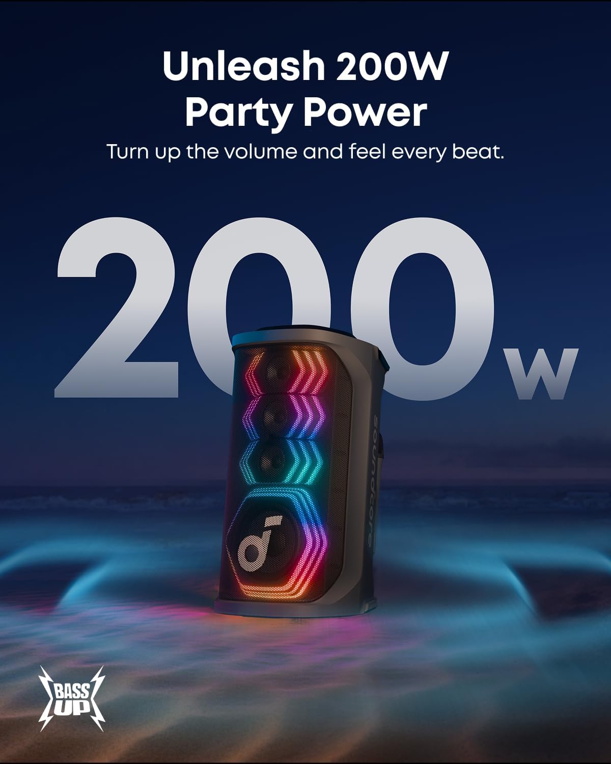Soundcore Rave 3S AI Party Speaker with 2 Wireless Microphones, 200W Sound, AI Vocal Removal, Reverb, Light Show, 12H Playtime, Portable Bluetooth PA System for Home, Party, or Backyard