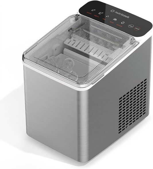 NutriCook Ice Maker,Rapid 7-Minute Ice Production, Bullet-Shaped Ice, Self-Cleaning Function, Compact & Portable,NC-ICY510K, White 2-Year Limited Warranty