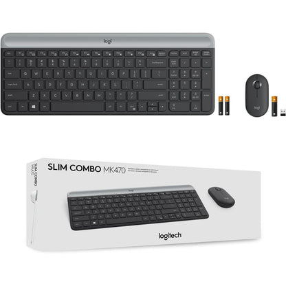 Logitech MK470 Slim Wireless Keyboard and Mouse Combo - Modern Compact Layout, Ultra Quiet, 2.4 GHz USB - Graphite