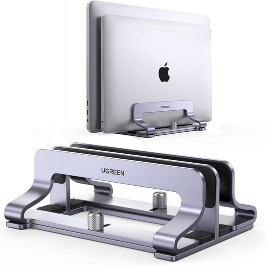 UGREEN Vertical Laptop Stand Holder Desk Dual Aluminum Dock Compatible with MacBook Pro Air Laptop Stand Desktop Adjustable, Lenovo Ideapad, Surface Book, HP Notebook, Dell Chromebook Up to 17.3 Inch