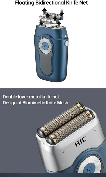 HTC GT-667 Men's Electric Shaver Razor High Carbon Steel Rechargeable Beard Shaving Machine with Digital Display,Shaver for Men