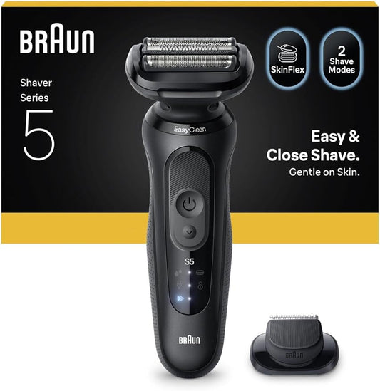 Braun Series 5 Electric Shaver, Up to 50 Minutes, Precision Trimmer Attachment, Wireless, Men's Razor, Wet and Dry Shaver, 100% Waterproof, 52-N1200S, Black