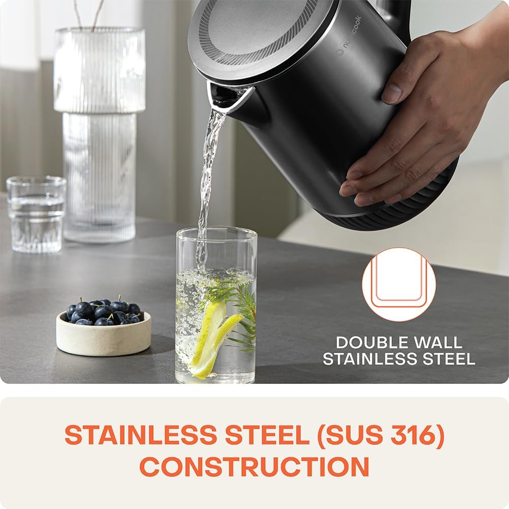 Nutricook Stainless Steel Electric kettle 1.7L, 1800W, Patented U-shaped rust resistant interior with 3-dimensional fast heating technology, surgical grade steel, NC-USK501,2-Year Warranty