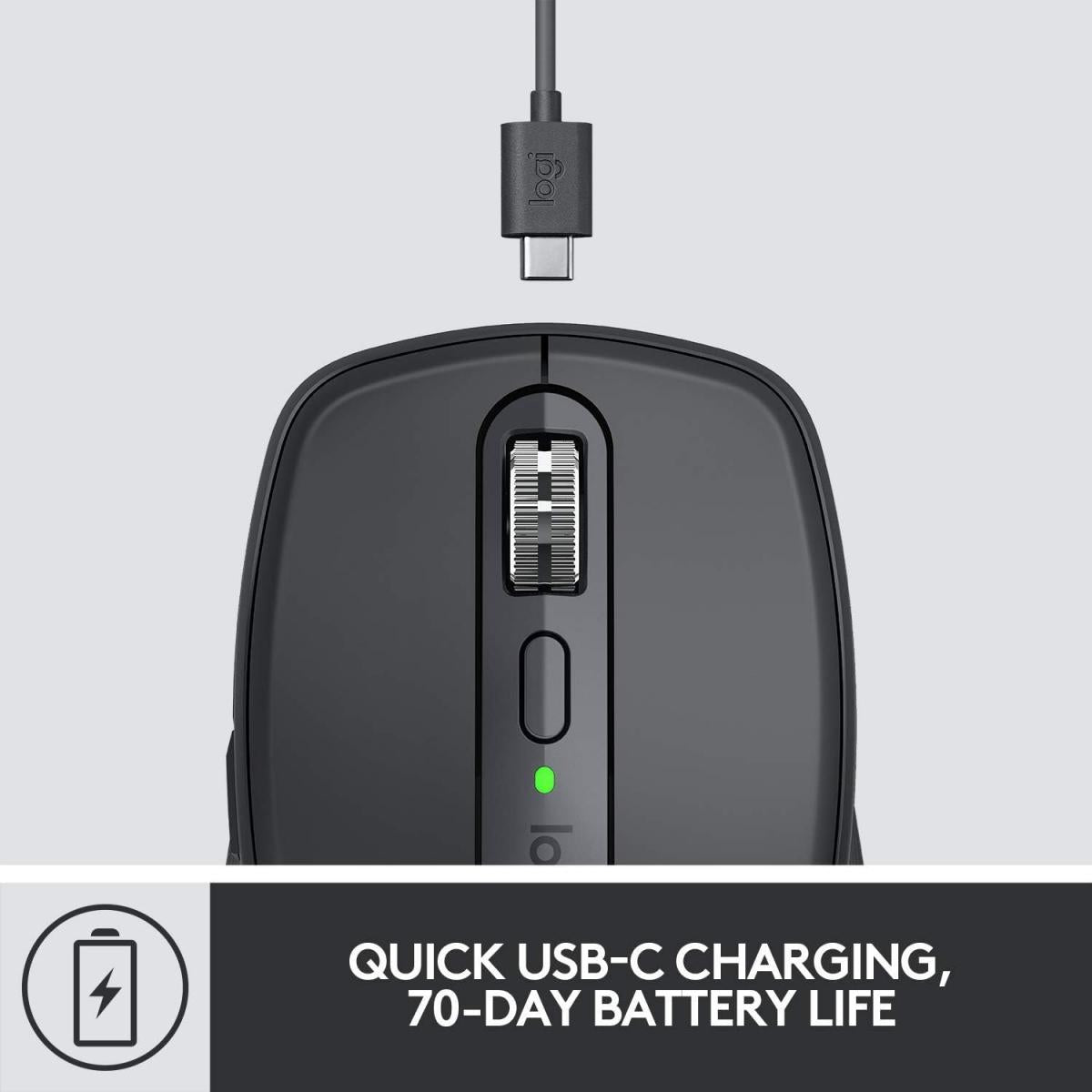 Logitech MX Anywhere 3s Compact Performance Re-chargeable Mouse, Wireless, Fast Scroll, Any Surface, Portable, 4000DPI, Customizable Buttons, USB-C Bluetooth - Pale Grey