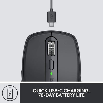 Logitech MX Anywhere 3s Compact Performance Re-chargeable Mouse, Wireless, Fast Scroll, Any Surface, Portable, 4000DPI, Customizable Buttons, USB-C Bluetooth - Pale Grey