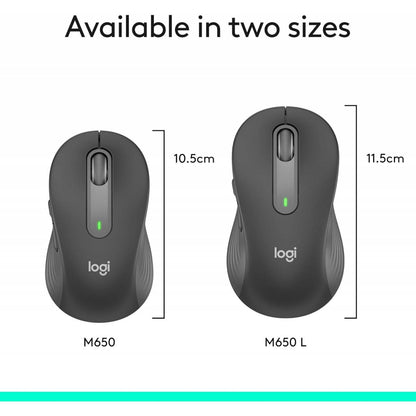 Logitech Left Handed Wireless Mouse Signature M650 L Full Size - 2 Year Battery, Silent Clicks, Customizable Buttons, Bluetooth, PC/Mac/Chromebook - Graphite, Large