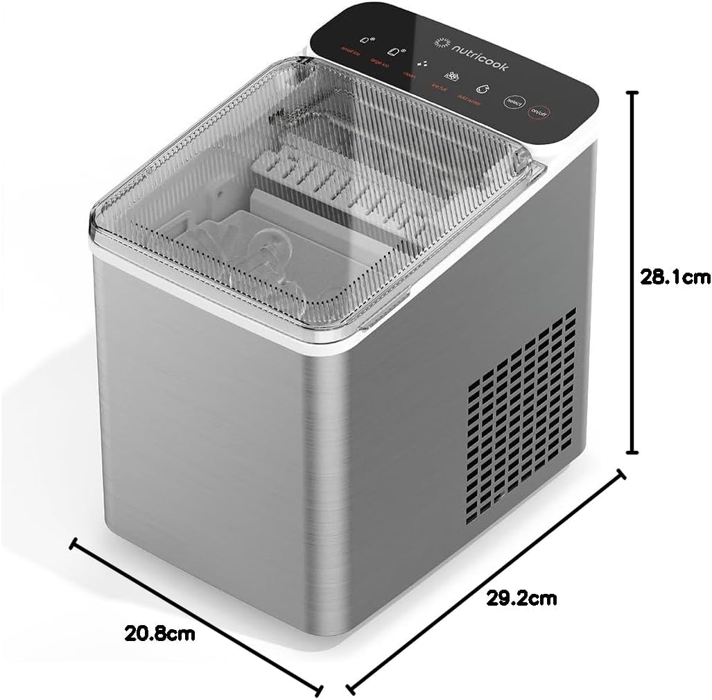 NutriCook Ice Maker,Rapid 7-Minute Ice Production, Bullet-Shaped Ice, Self-Cleaning Function, Compact & Portable,NC-ICY510K, White 2-Year Limited Warranty