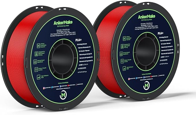 AnkerMake PLA+ 3D Printing Filament, Official Filament, 2-Pack, 4.4 lb / 2 kg, Durable, Smooth High-Adhesion Rate, Designed for High-Speed Printing