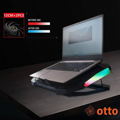 YL-017 Gaming Laptop Cooling Pad Stand, 2x Large LED Fans, RGB Side Lights, 2 x USB Ports, For 12 to17" Laptops