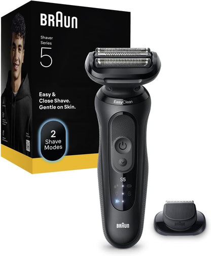 Braun Series 5 Electric Shaver, Up to 50 Minutes, Precision Trimmer Attachment, Wireless, Men's Razor, Wet and Dry Shaver, 100% Waterproof, 52-N1200S, Black