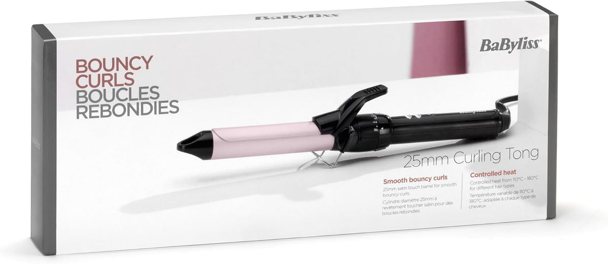 BaByliss 25mm Sublim’ Touch Pro Curling Iron | 180°C Salon Heat | 10 Adjustable Temperature Settings | Ceramic Coating | Cool Tip & Heat Protection Stand, Black/Pink - C325SDE