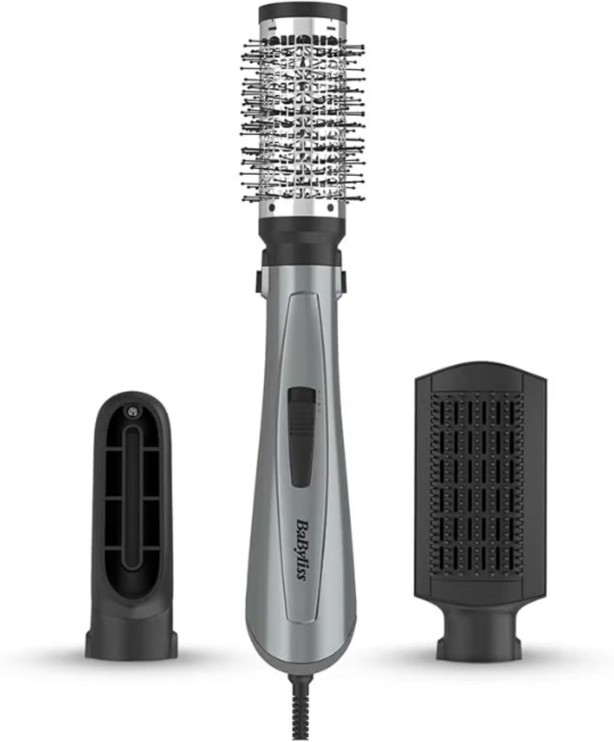 BaByliss 1000W Air Styler Hair Dryer, Ionic Frizz Control, 3 Styling Attachments, 50mm Volumising Brush, Blow Dry Brush, Drying Nozzle, Cool Shot AS261SDE Dark Grey